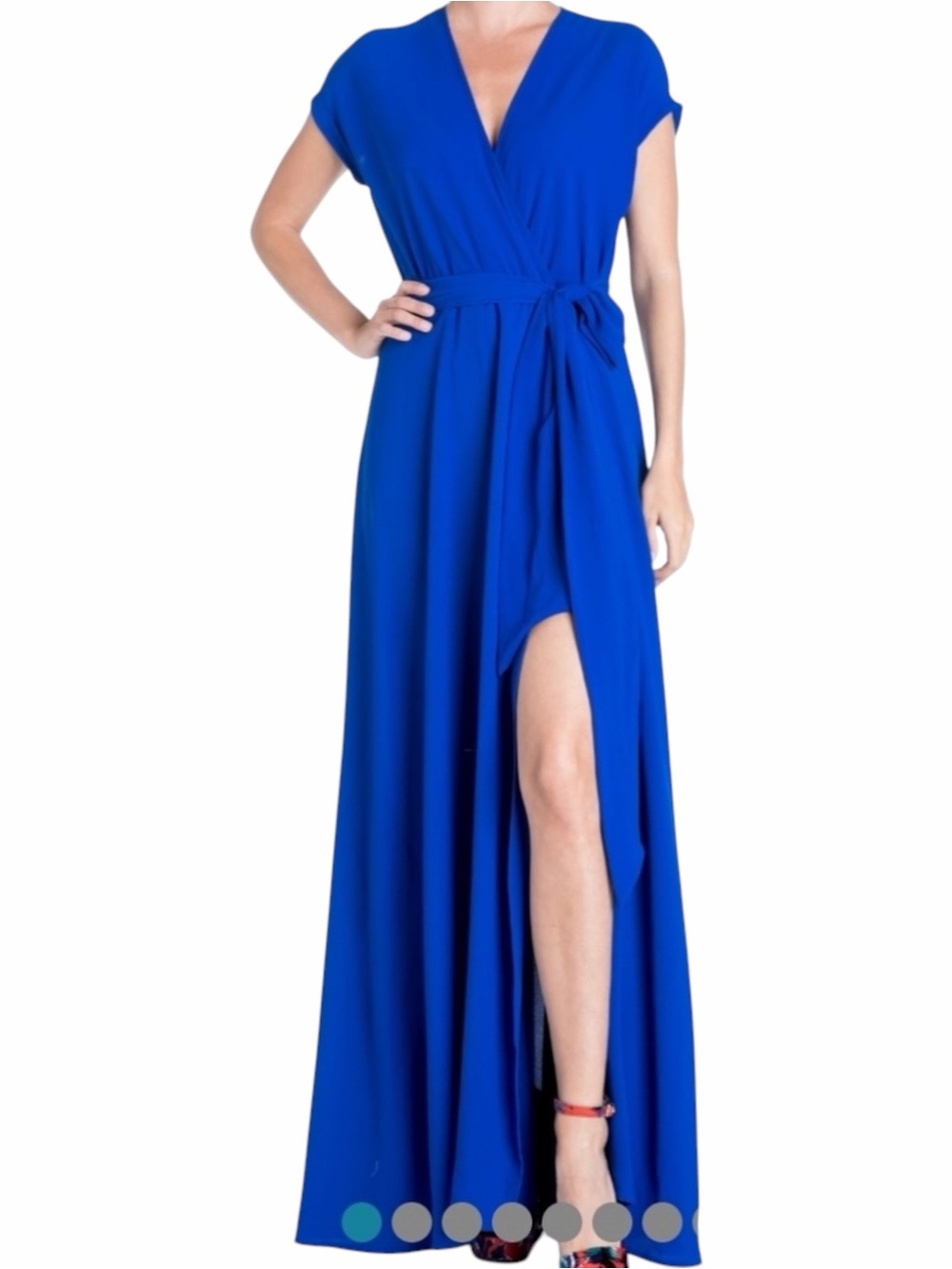 NEW Meghan LA Jasmine Wrap Maxi Dress with High Slit Size XL Royal Blue